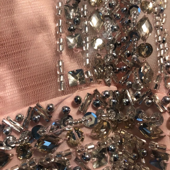 Faviana Long V-Neck A-Line Gown with Beaded Bodice - Picture 3 of 8